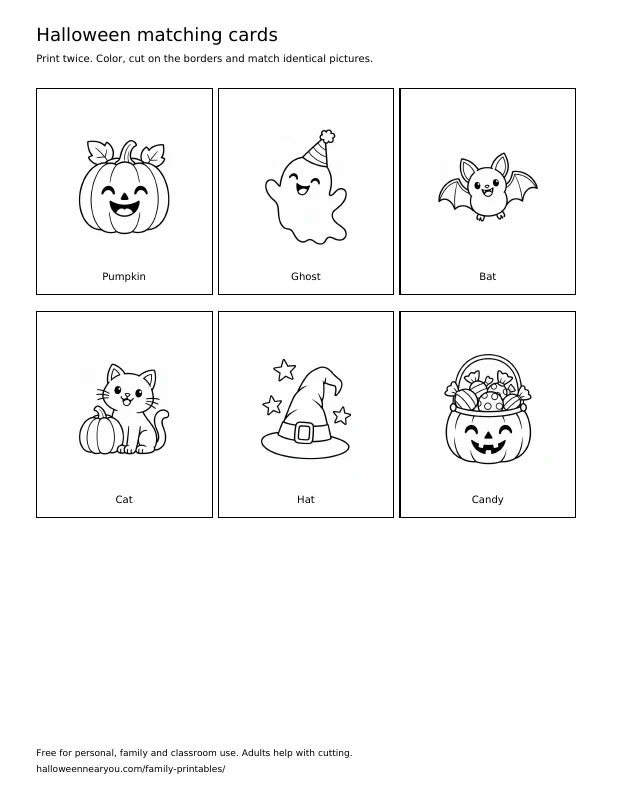 Halloween matching cards printable preview