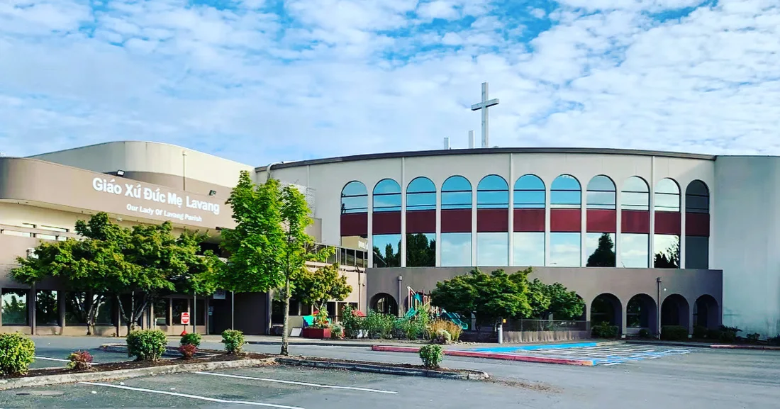 Our Lady of La Vang Catholic Church in Happy Valley, Oregon, photographed September 13, 2020. Location context; Halloween activity is not pictured.