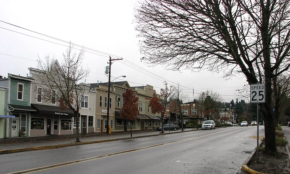 Historic Willamette in West Linn, Oregon, photographed November 19, 2007. Location context; Halloween activity is not pictured.